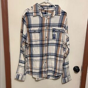 George Plaid Button-Down Shirt - Blue, Tan, White